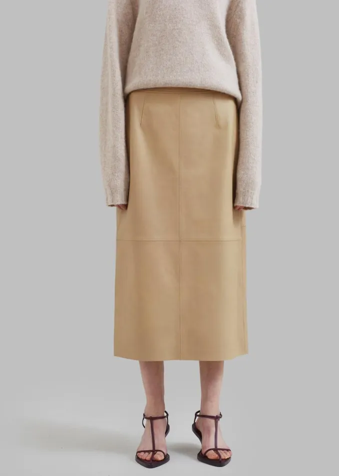 The Frankie Shop Heather Leather Pencil Skirt 8211 Beige Shop Bottoms