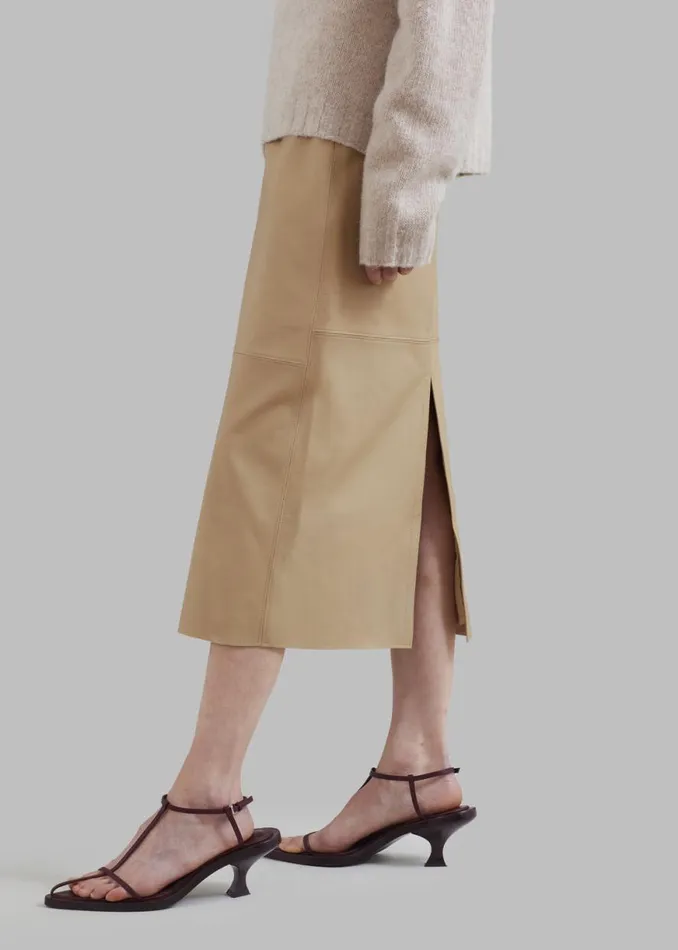 The Frankie Shop Heather Leather Pencil Skirt 8211 Beige Shop Bottoms