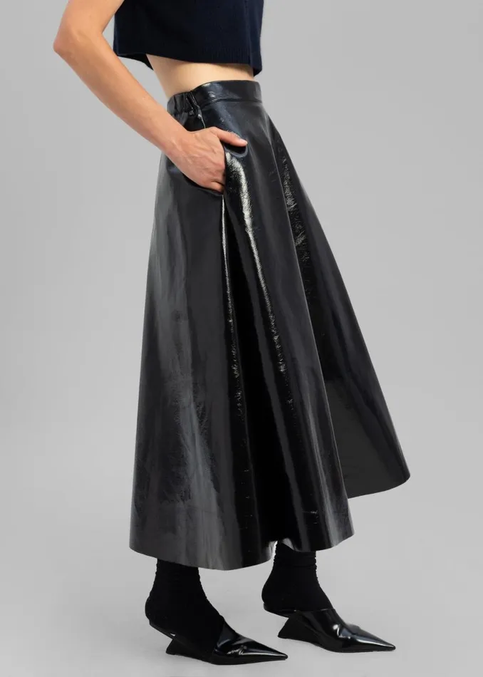 The Frankie Shop Hilma Vinyl Midi Skirt 8211 Black Shop Bottoms