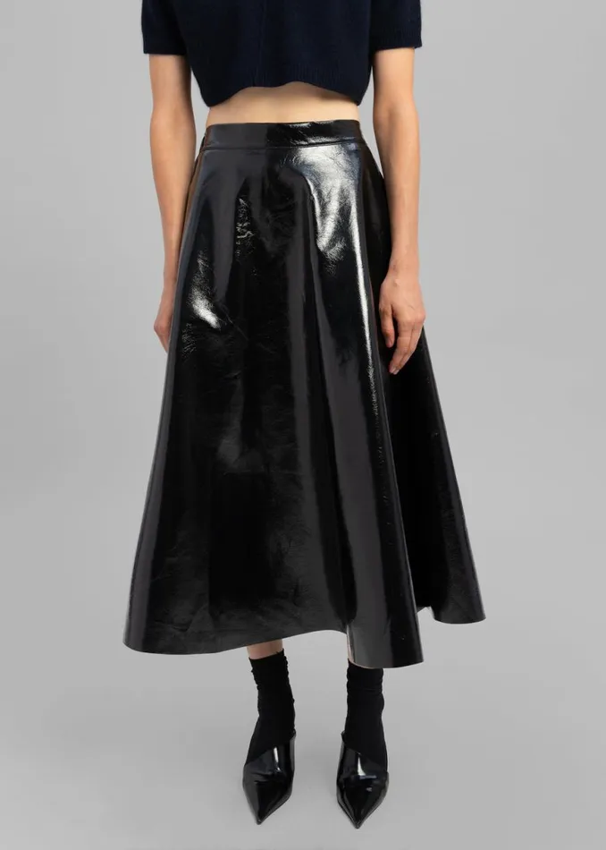 The Frankie Shop Hilma Vinyl Midi Skirt 8211 Black Shop Bottoms