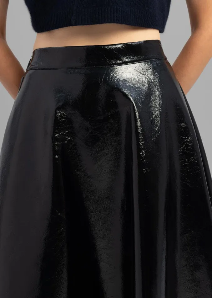 The Frankie Shop Hilma Vinyl Midi Skirt 8211 Black Shop Bottoms