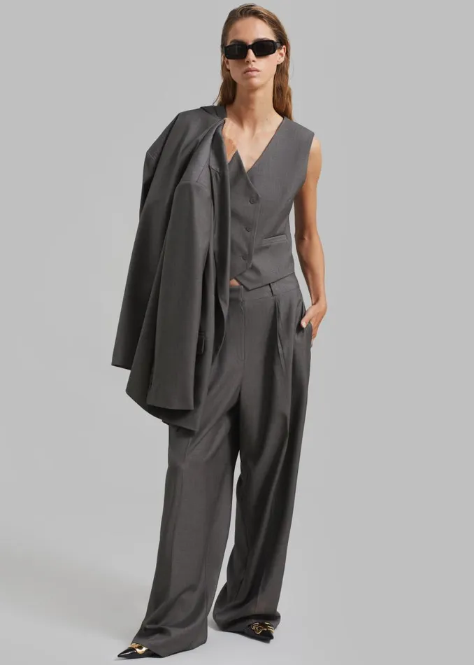 The Frankie Shop Ivey Pintuck Trousers 8211 Grey Melange Shop Clothing