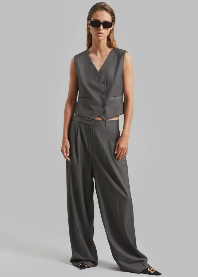 The Frankie Shop Ivey Pintuck Trousers 8211 Grey Melange Shop Clothing
