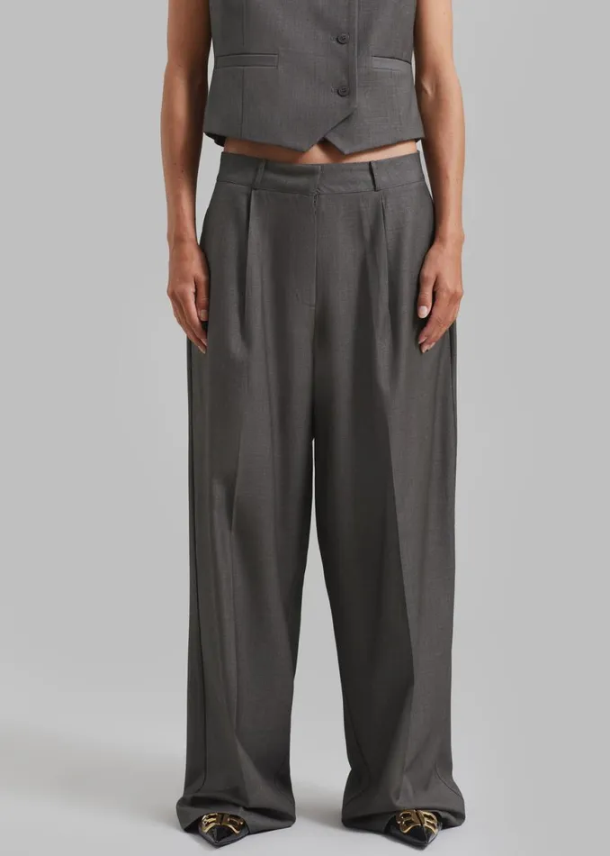 The Frankie Shop Ivey Pintuck Trousers 8211 Grey Melange Shop Clothing