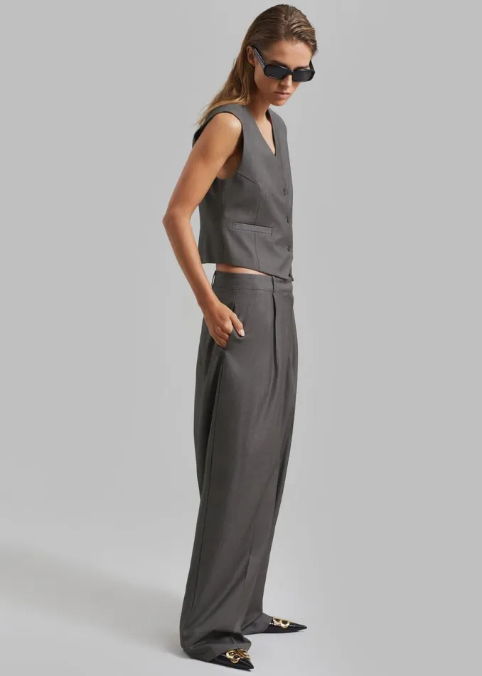 The Frankie Shop Ivey Pintuck Trousers 8211 Grey Melange Shop Clothing