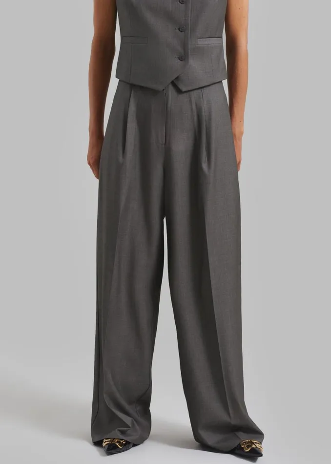 The Frankie Shop Ivey Pintuck Trousers 8211 Grey Melange Shop Clothing
