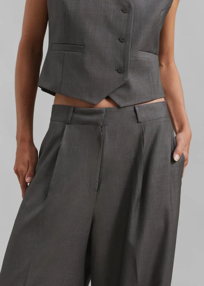The Frankie Shop Ivey Pintuck Trousers 8211 Grey Melange Shop Clothing