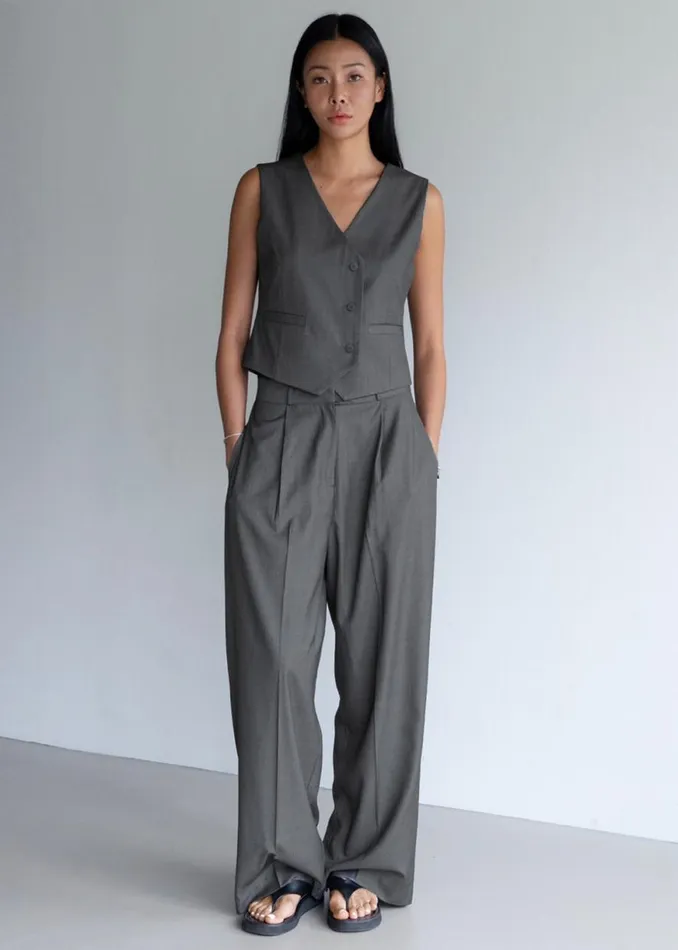 The Frankie Shop Ivey Pintuck Trousers 8211 Grey Melange Shop Clothing