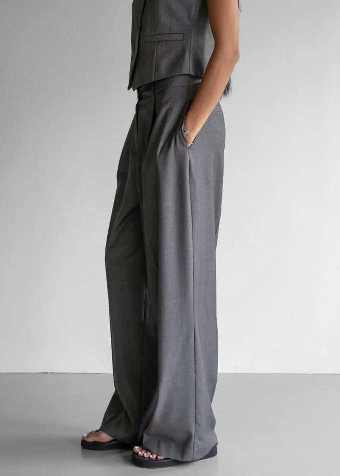 The Frankie Shop Ivey Pintuck Trousers 8211 Grey Melange Shop Clothing