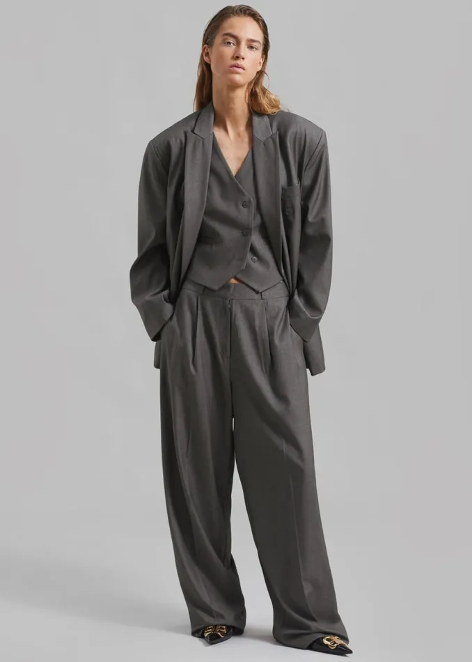 The Frankie Shop Ivey Pintuck Trousers 8211 Grey Melange Shop Clothing