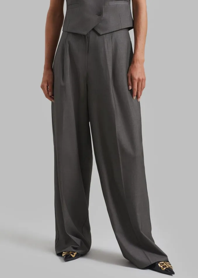 The Frankie Shop Ivey Pintuck Trousers 8211 Grey Melange Shop Clothing