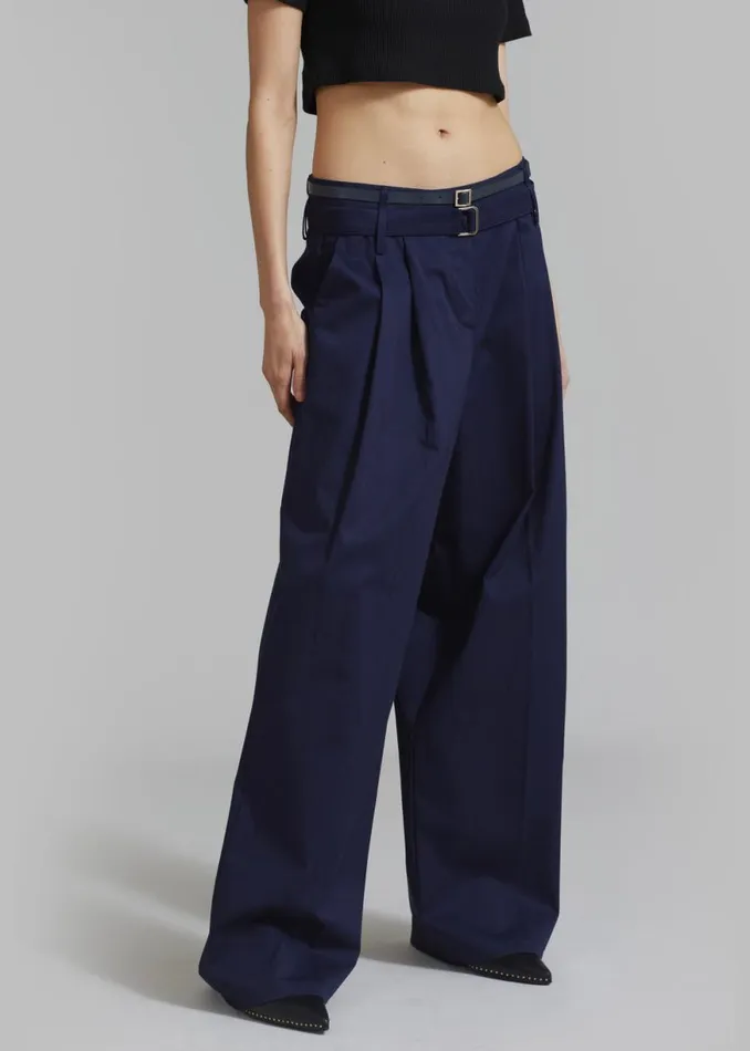 The Frankie Shop Joan Double Belted Pants 8211 Navy Shop Bottoms