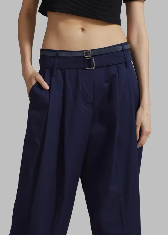 The Frankie Shop Joan Double Belted Pants 8211 Navy Shop Bottoms