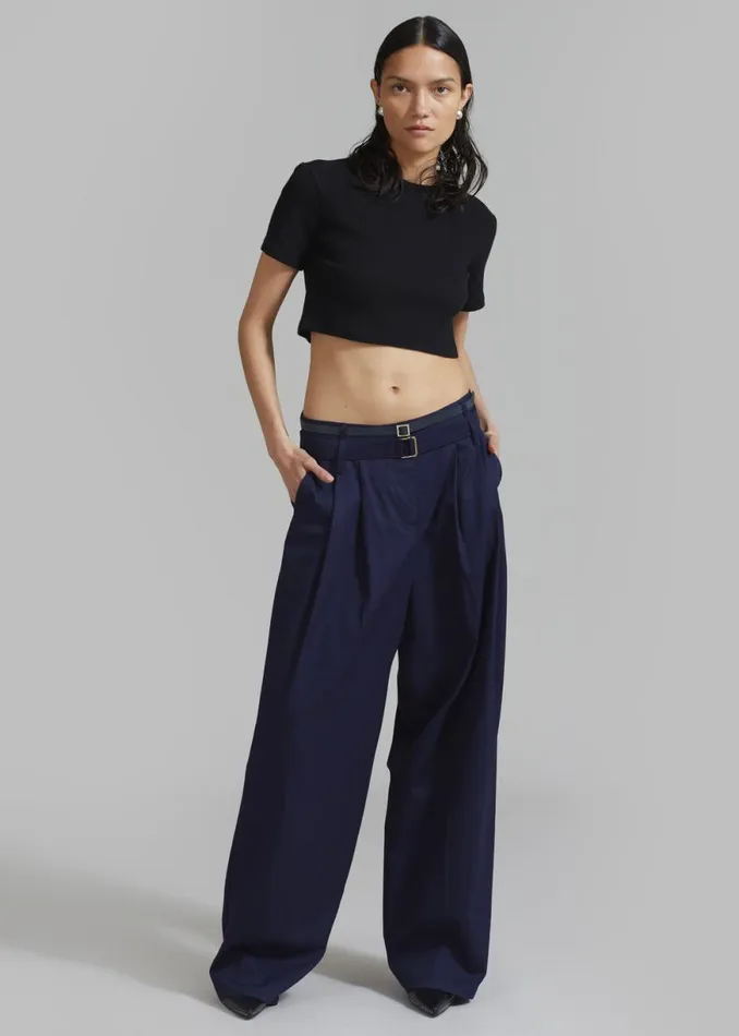 The Frankie Shop Joan Double Belted Pants 8211 Navy Shop Bottoms