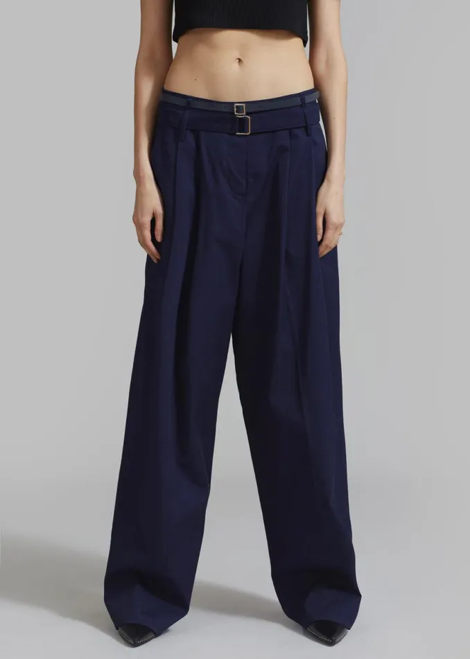 The Frankie Shop Joan Double Belted Pants 8211 Navy Shop Bottoms