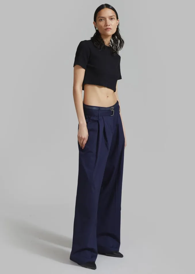 The Frankie Shop Joan Double Belted Pants 8211 Navy Shop Bottoms