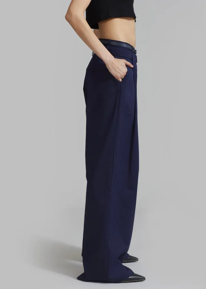 The Frankie Shop Joan Double Belted Pants 8211 Navy Shop Bottoms