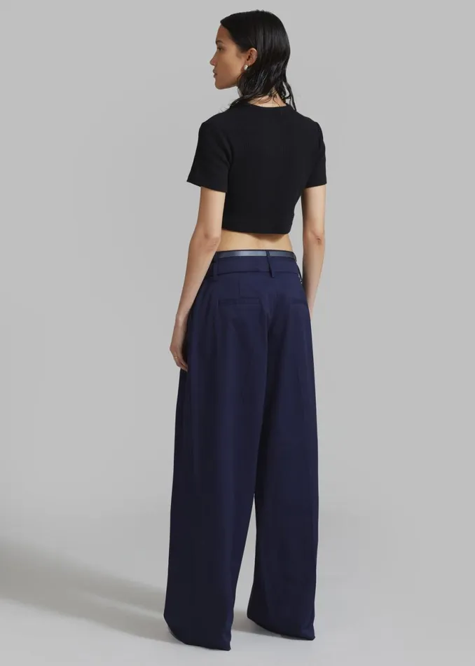 The Frankie Shop Joan Double Belted Pants 8211 Navy Shop Bottoms
