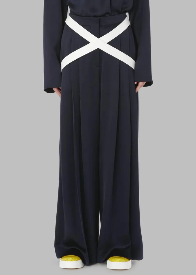 The Frankie Shop JW Anderson Crossover Strap Wide Leg Trousers 8211 Navy Shop Clothing