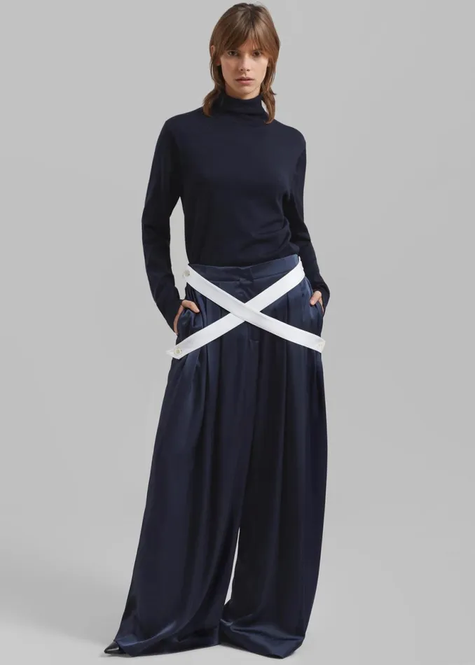 The Frankie Shop JW Anderson Crossover Strap Wide Leg Trousers 8211 Navy Shop Clothing