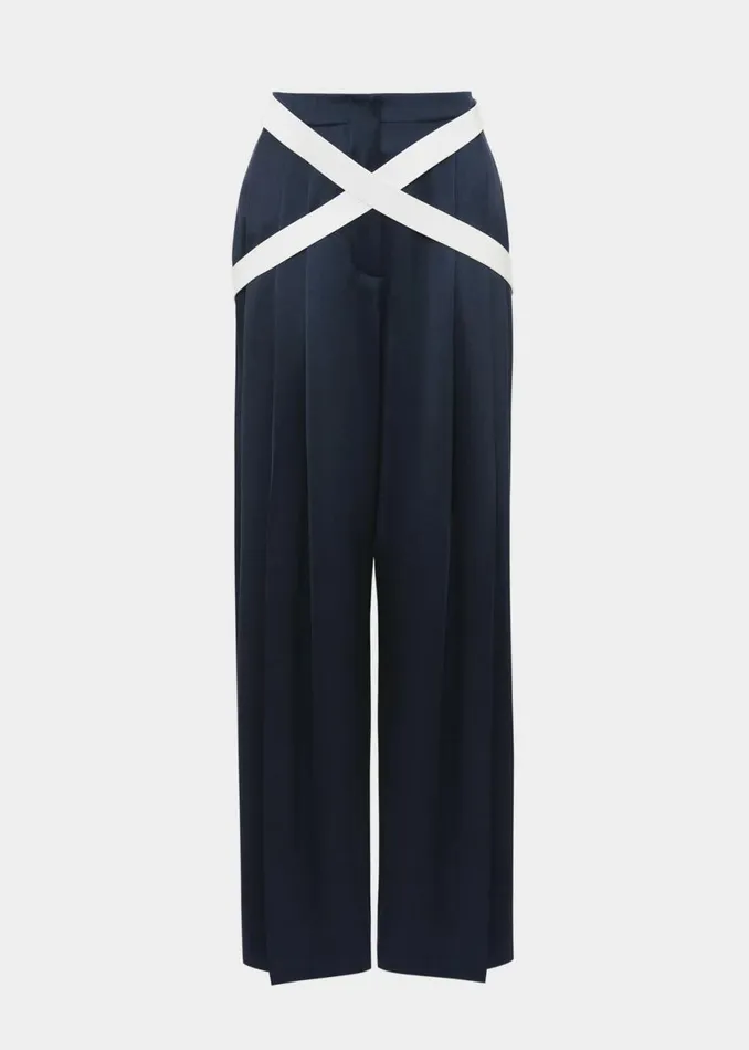 The Frankie Shop JW Anderson Crossover Strap Wide Leg Trousers 8211 Navy Shop Clothing