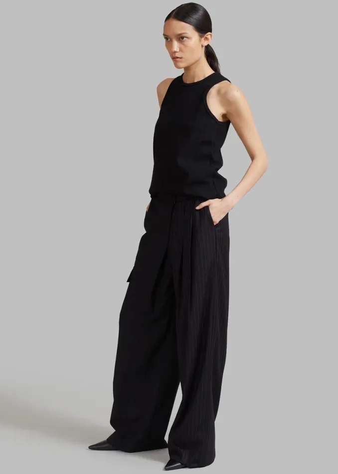 The Frankie Shop Karsyn Contrast Pinstripe Pants 8211 Black Shop Bottoms