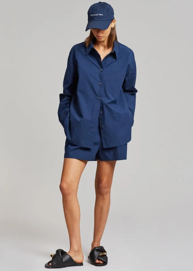The Frankie Shop Lui Organic Cotton Shirt 8211 Navy Shop Tops