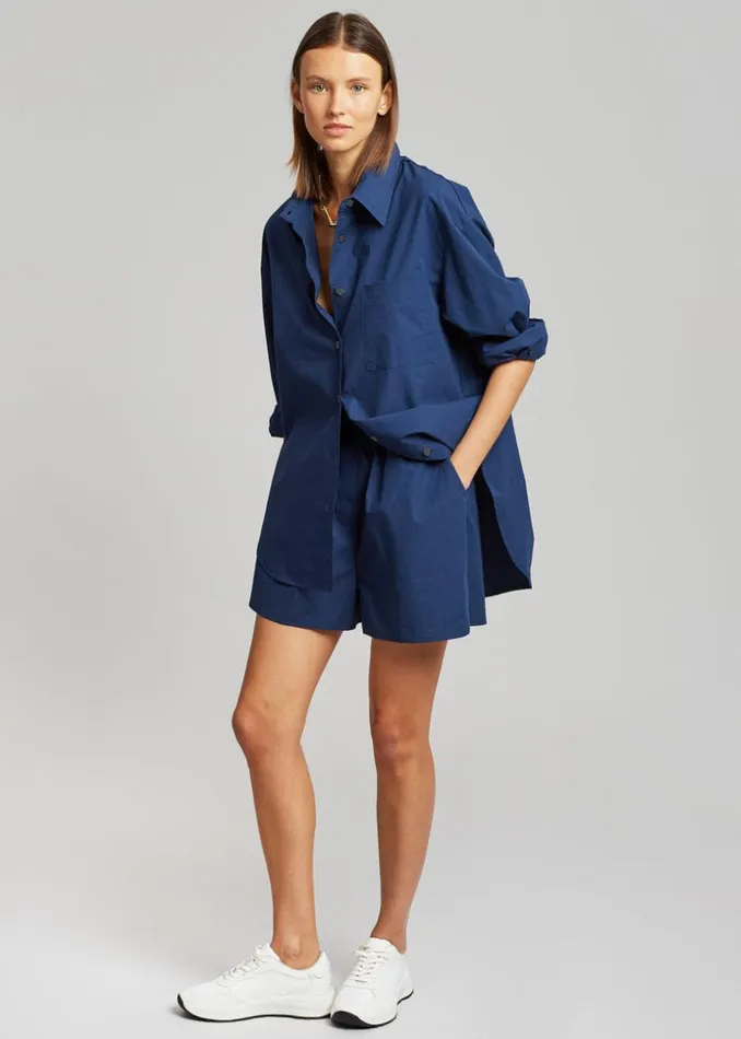The Frankie Shop Lui Organic Cotton Shirt 8211 Navy Shop Tops