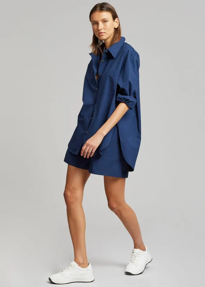 The Frankie Shop Lui Organic Cotton Shirt 8211 Navy Shop Tops