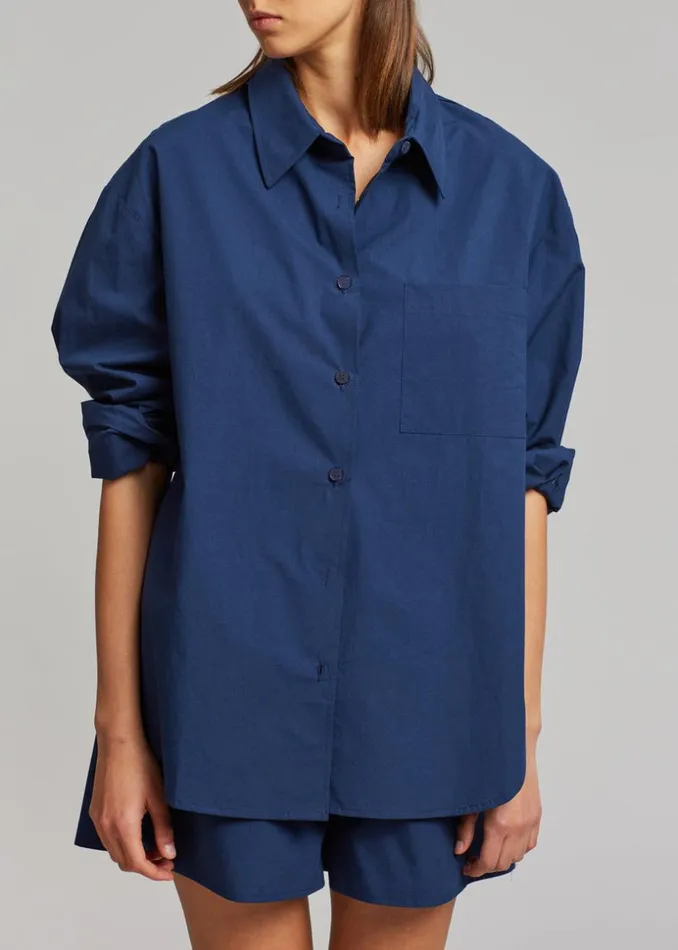 The Frankie Shop Lui Organic Cotton Shirt 8211 Navy Shop Tops