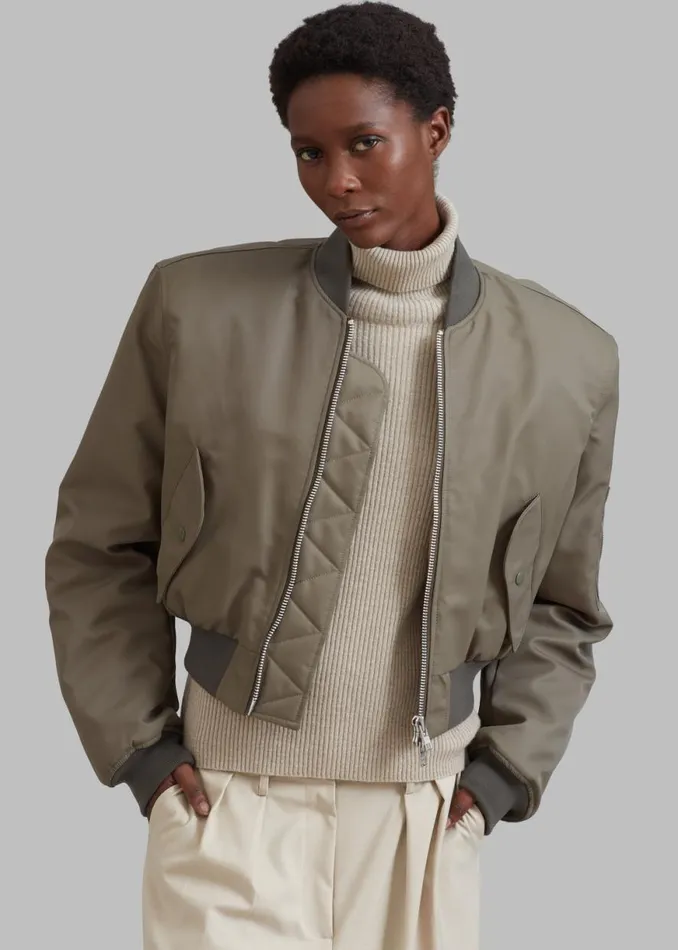 The Frankie Shop Mati Cropped Padded Bomber 8211 Olive Shop Outerwear