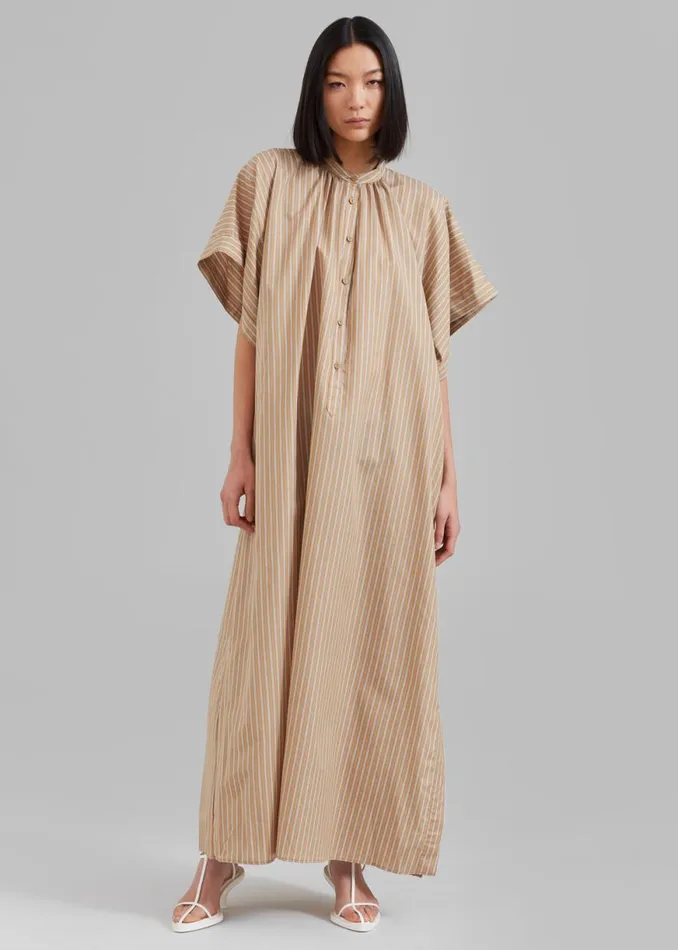 The Frankie Shop Matteau Button Front Djellaba Dress 8211 Sand Stripe Shop Dresses