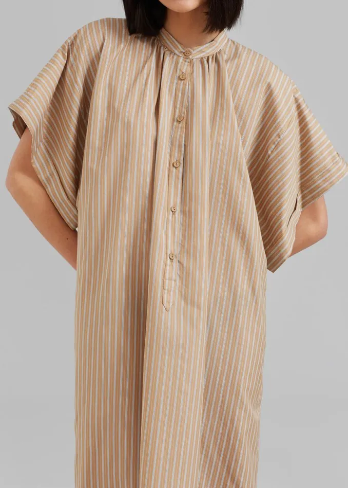 The Frankie Shop Matteau Button Front Djellaba Dress 8211 Sand Stripe Shop Dresses