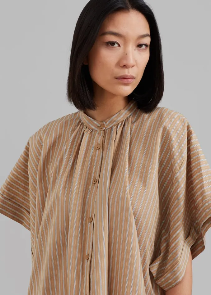 The Frankie Shop Matteau Button Front Djellaba Dress 8211 Sand Stripe Shop Dresses