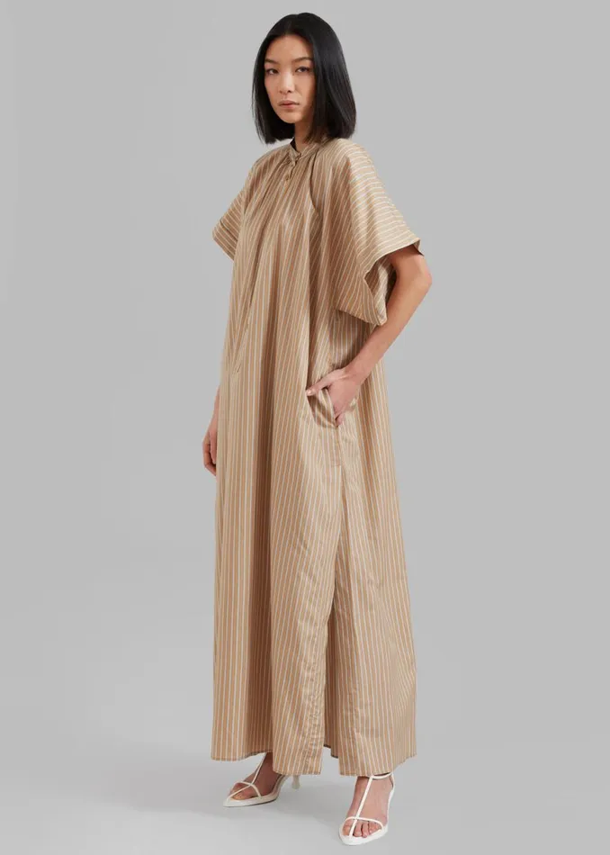 The Frankie Shop Matteau Button Front Djellaba Dress 8211 Sand Stripe Shop Dresses