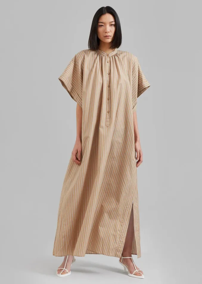 The Frankie Shop Matteau Button Front Djellaba Dress 8211 Sand Stripe Shop Dresses