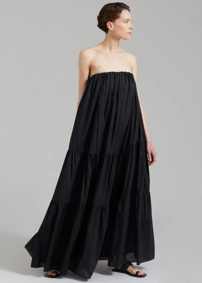 The Frankie Shop Matteau Voluminous Strapless Tiered Dress 8211 Black Shop Dresses