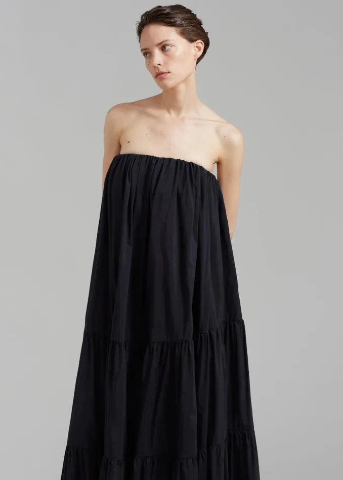 The Frankie Shop Matteau Voluminous Strapless Tiered Dress 8211 Black Shop Dresses