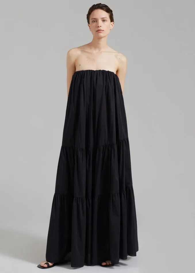 The Frankie Shop Matteau Voluminous Strapless Tiered Dress 8211 Black Shop Dresses