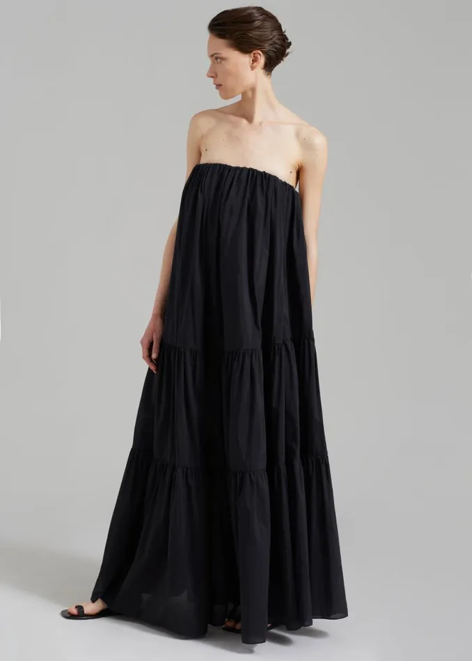 The Frankie Shop Matteau Voluminous Strapless Tiered Dress 8211 Black Shop Dresses
