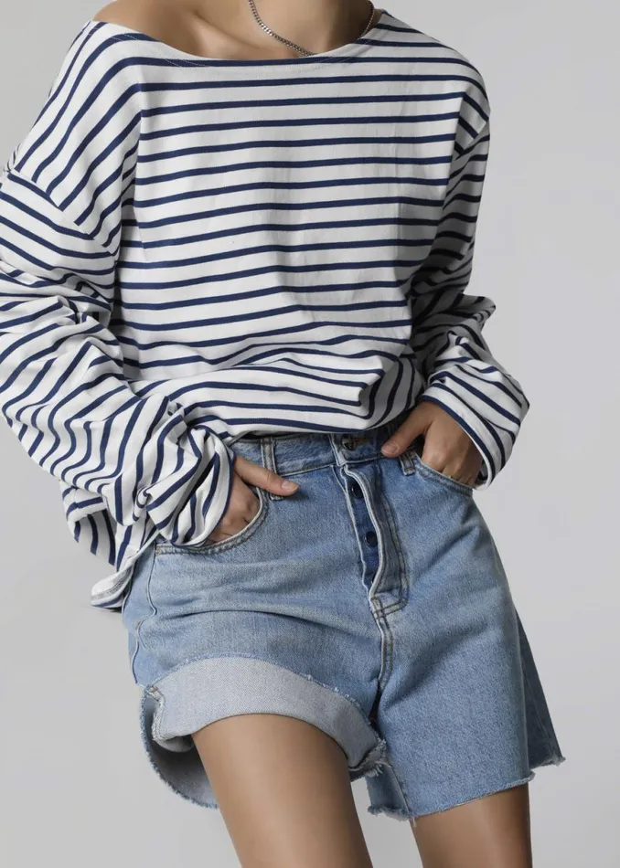 The Frankie Shop Neha Cropped Top 8211 Navy Stripe Shop Tops