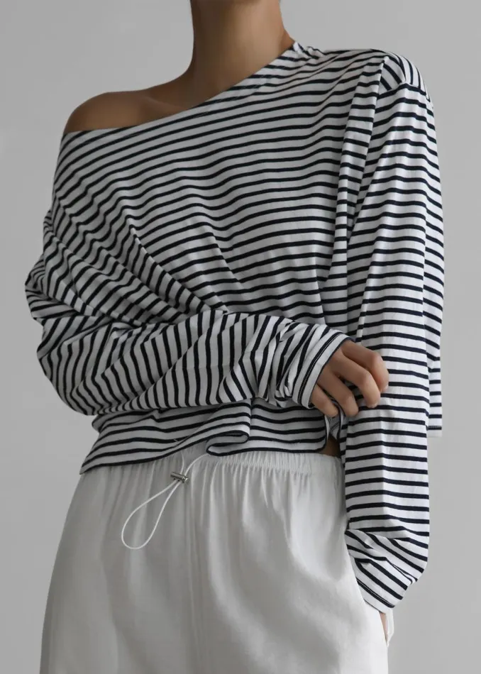 The Frankie Shop Neha Cropped Top 8211 Navy Stripe Shop Tops