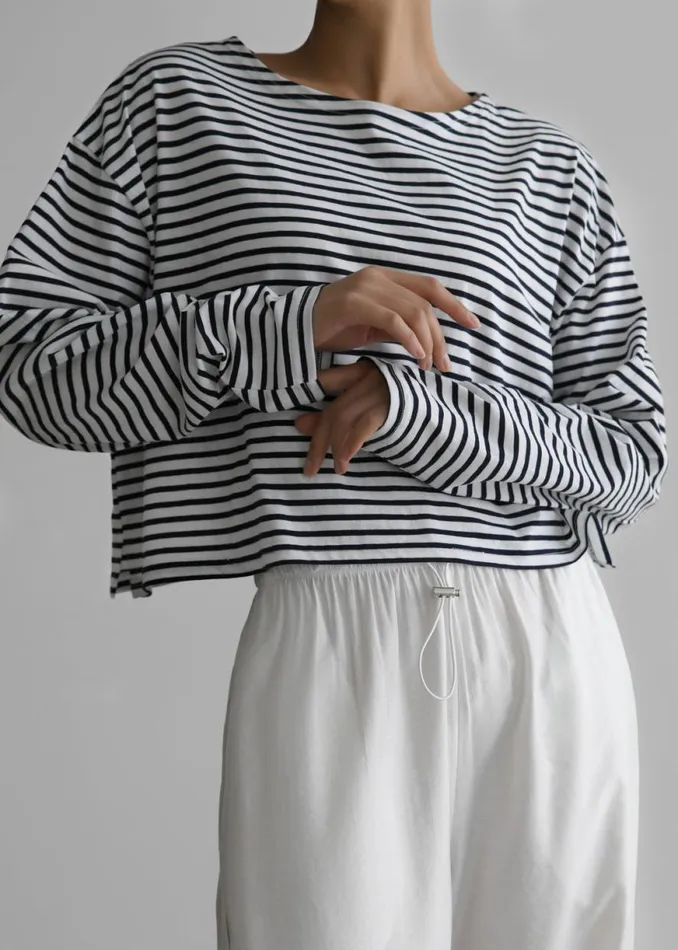 The Frankie Shop Neha Cropped Top 8211 Navy Stripe Shop Tops