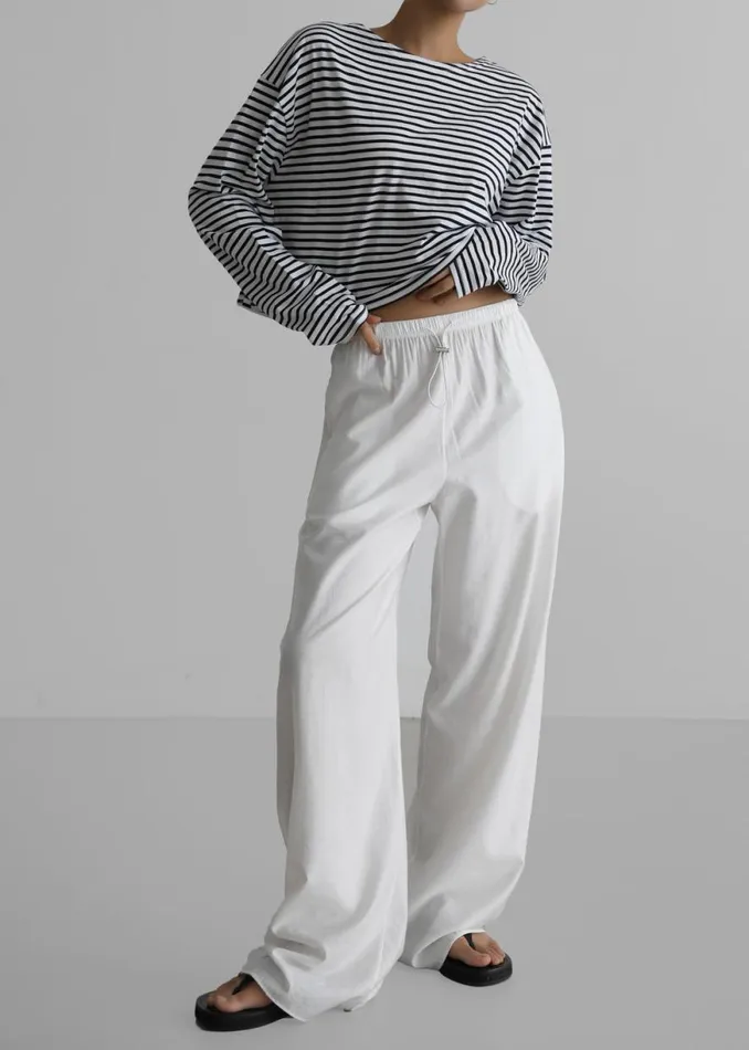 The Frankie Shop Neha Cropped Top 8211 Navy Stripe Shop Tops