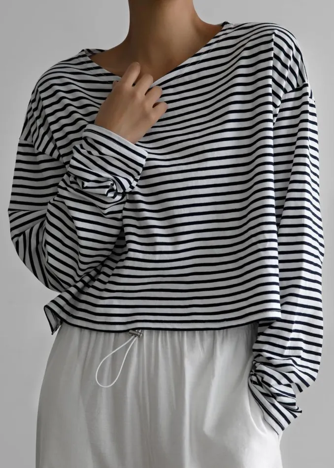 The Frankie Shop Neha Cropped Top 8211 Navy Stripe Shop Tops