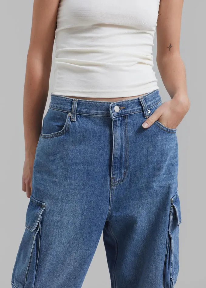 The Frankie Shop Parker Denim Cargo Pants 8211 Medium Wash Shop Denim