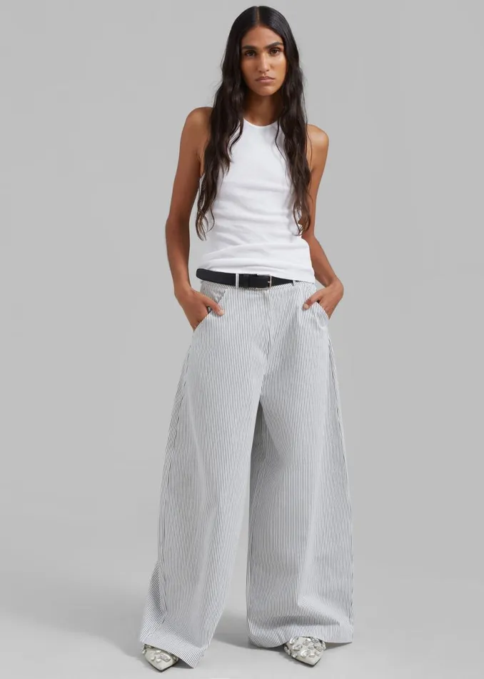 The Frankie Shop Rosalind Wide Leg Trousers 8211 Blue Stripe Shop Bottoms