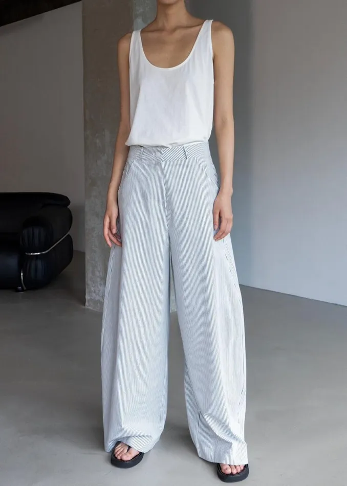 The Frankie Shop Rosalind Wide Leg Trousers 8211 Blue Stripe Shop Bottoms