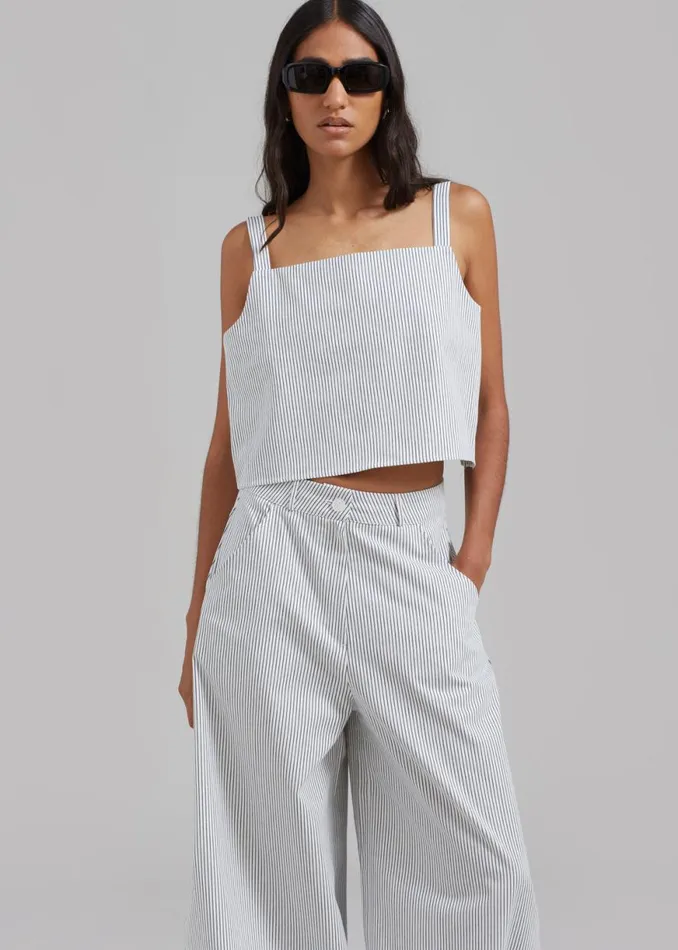 The Frankie Shop Rosalind Wide Leg Trousers 8211 Blue Stripe Shop Bottoms