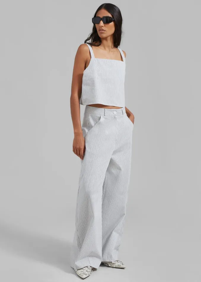 The Frankie Shop Rosalind Wide Leg Trousers 8211 Blue Stripe Shop Bottoms
